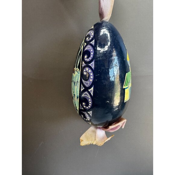 Vintage Russian Egg Ornament Hand Painted Paper Mache Winter Church Christmas 4" - Picture 8 of 8